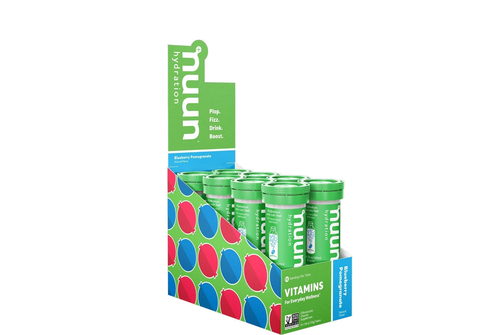 Nuun pack frontal de tabletas blueberry pomegranate, hidratación limpia y portable