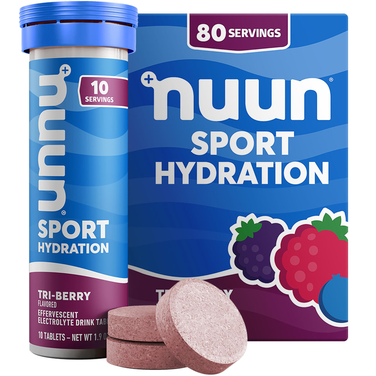 Nuun Tri-Berry frente del tubo mostrando presentación y portabilidad