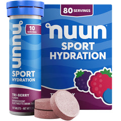 Nuun Tri-Berry frente del tubo mostrando presentación y portabilidad