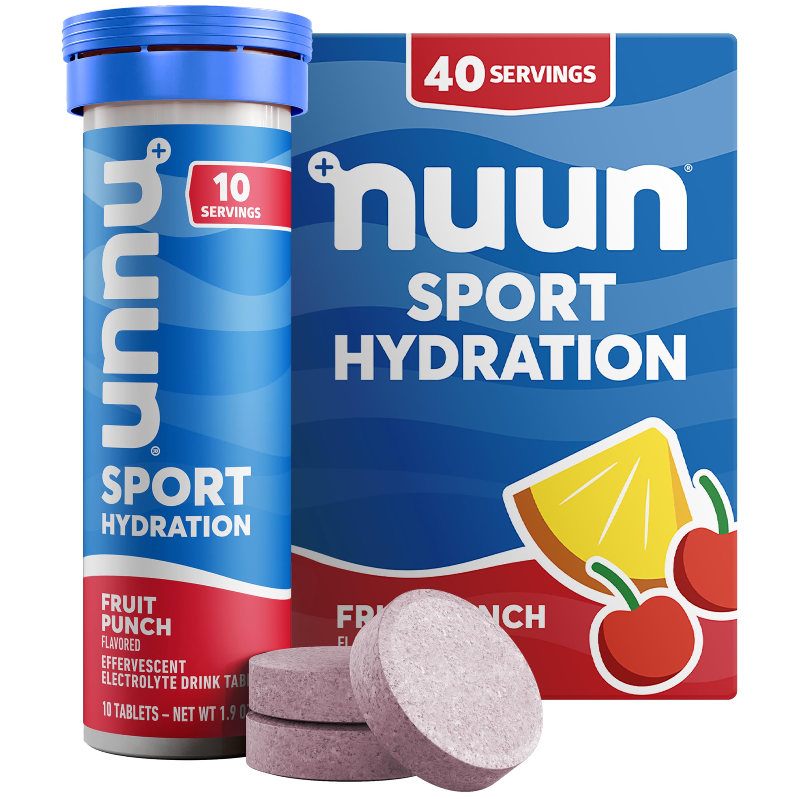 Nuun tubo Fruit Punch frente mostrando diseño y conveniencia para hidratar