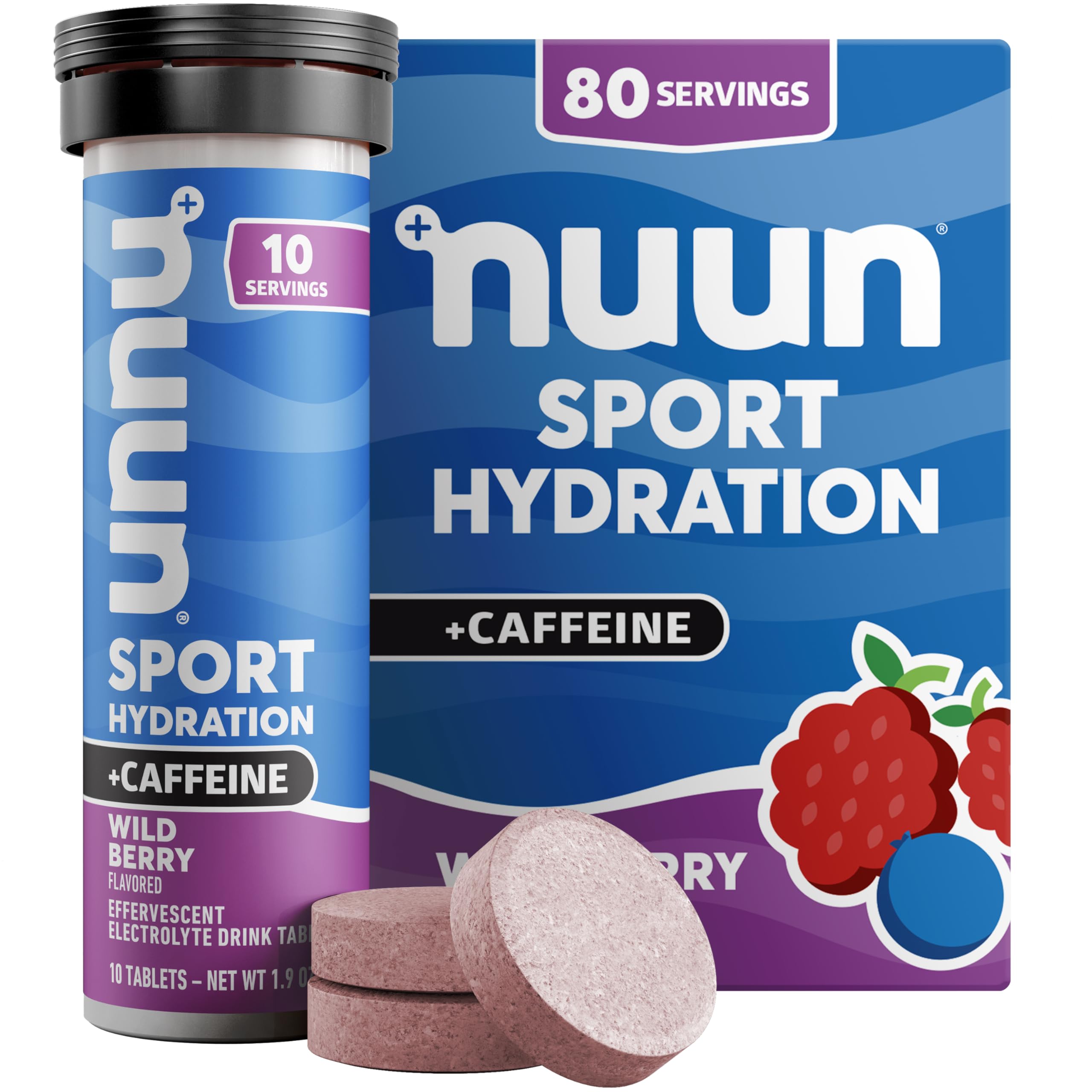 Nuun tubo frontal Wild Berry mostrando presentación y cantidad, fácil de llevar