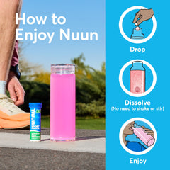Atleta ciclismo con botella Nuun Wild Berry, energía y rehidratación en ruta