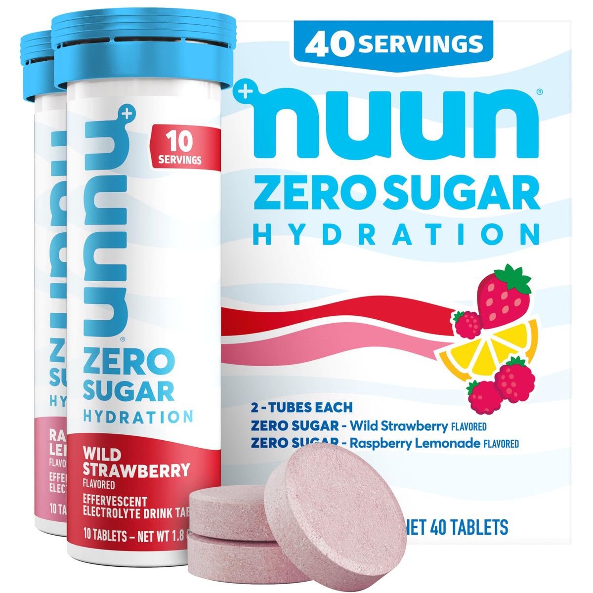 Nuun Zero Sugar frente del tubo mostrando diseño y conveniencia