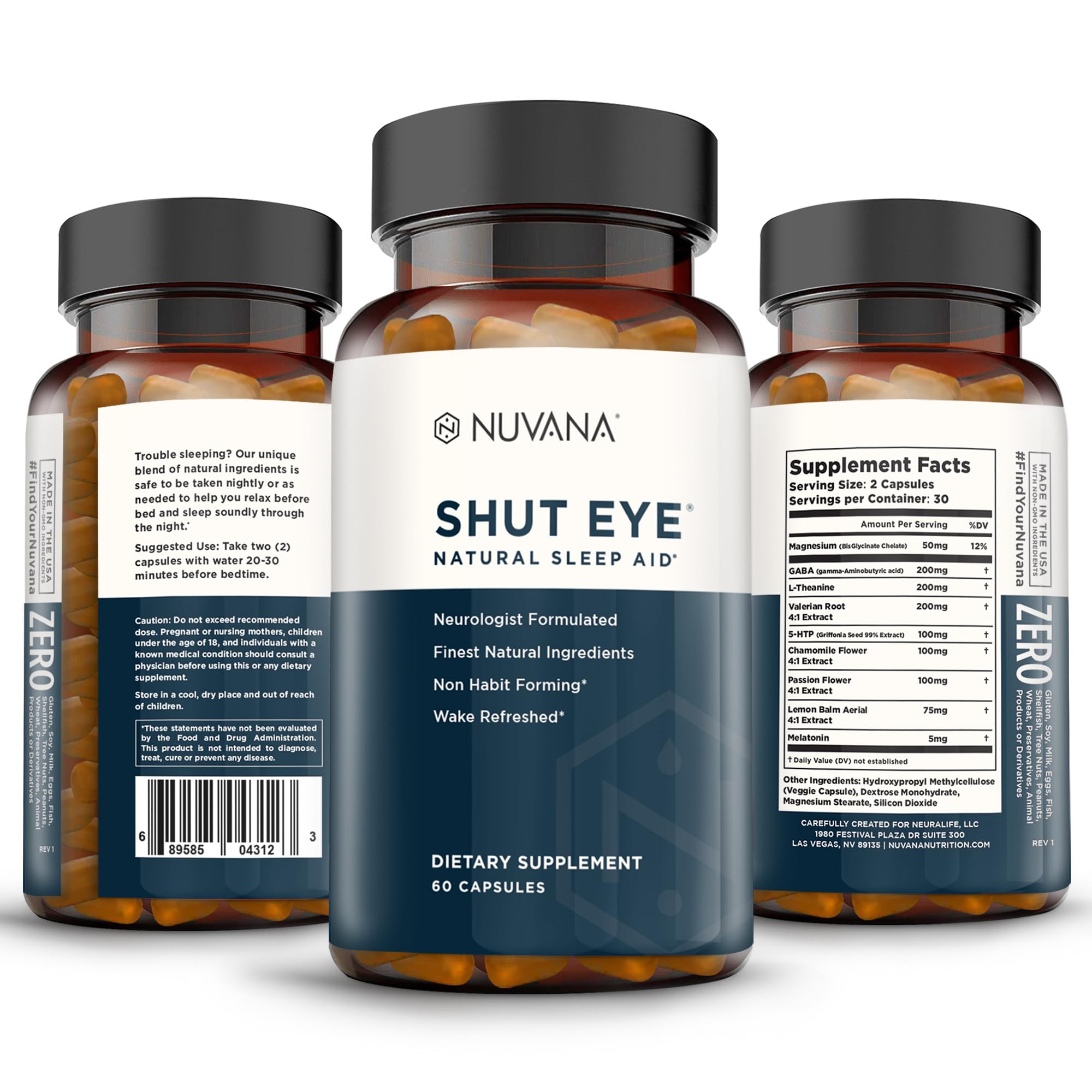 Nuvana Shut Eye ingredientes naturales como manzanilla y valeriana visibles