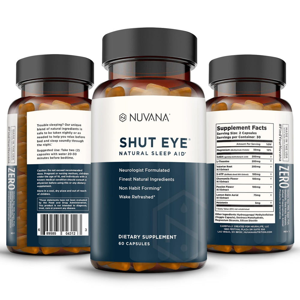 Nuvana Shut Eye ingredientes naturales como manzanilla y valeriana visibles