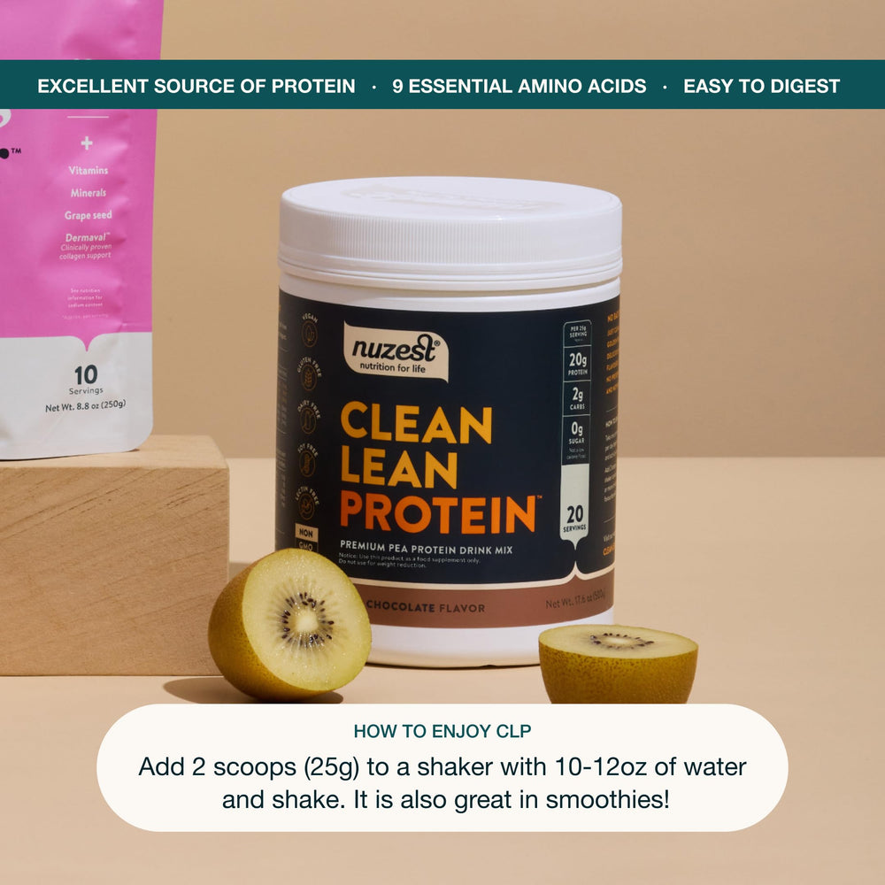 Nuzest batido chocolate preparado en vaso, energía y sabor inmediato