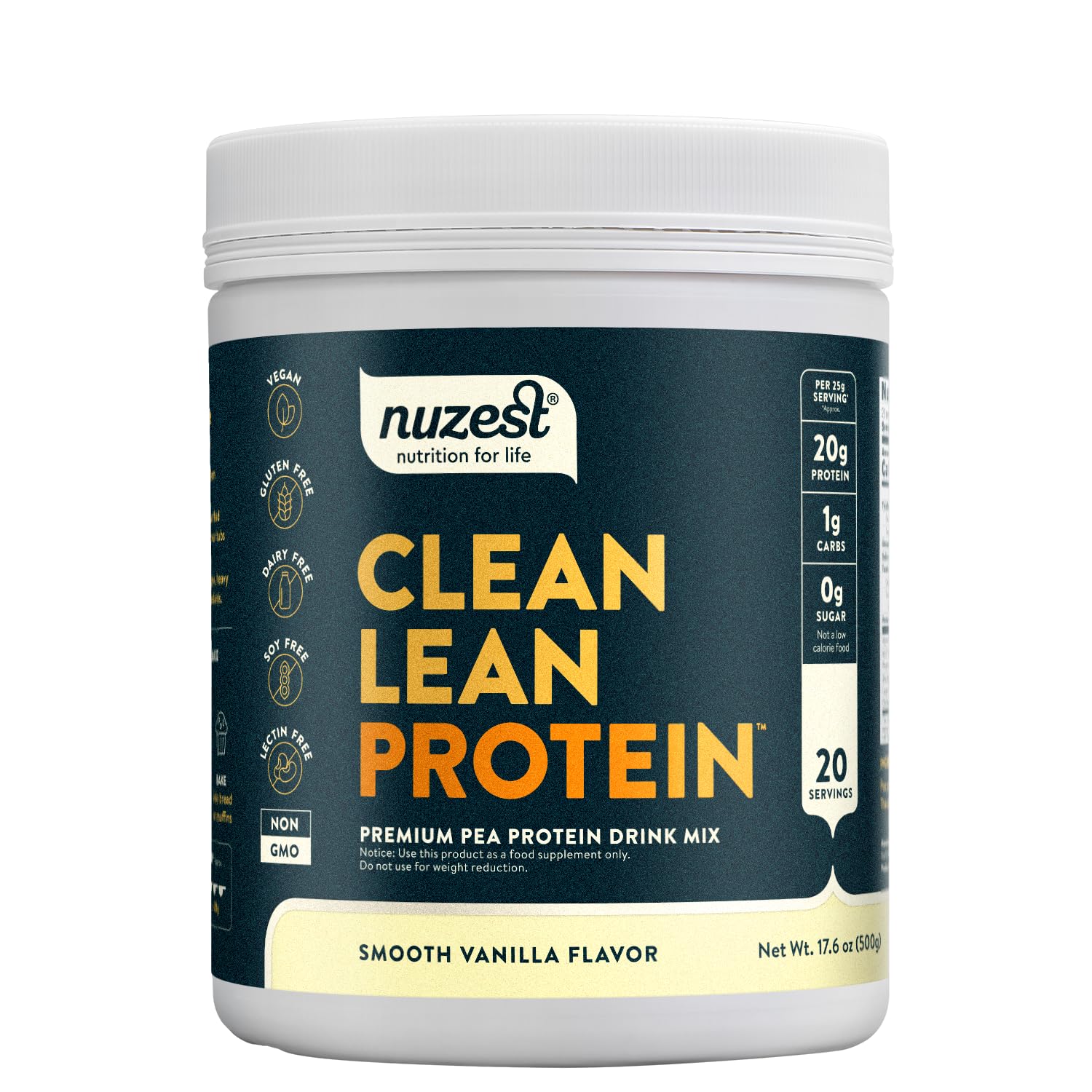 Nuzest Clean Lean Protein envase frontal mostrando diseño y sabor vainilla