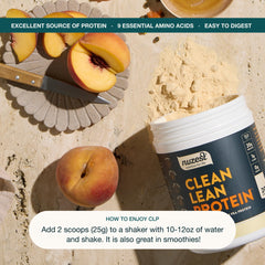 Cucharada medidora con polvo Nuzest Clean Lean Protein para controlar raciones