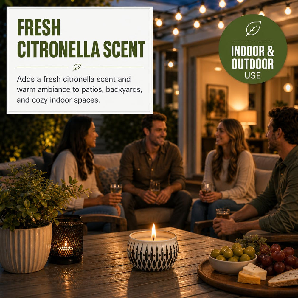 NVGCX vela encendida sobre mesa de patio, crea ambiente nocturno agradable