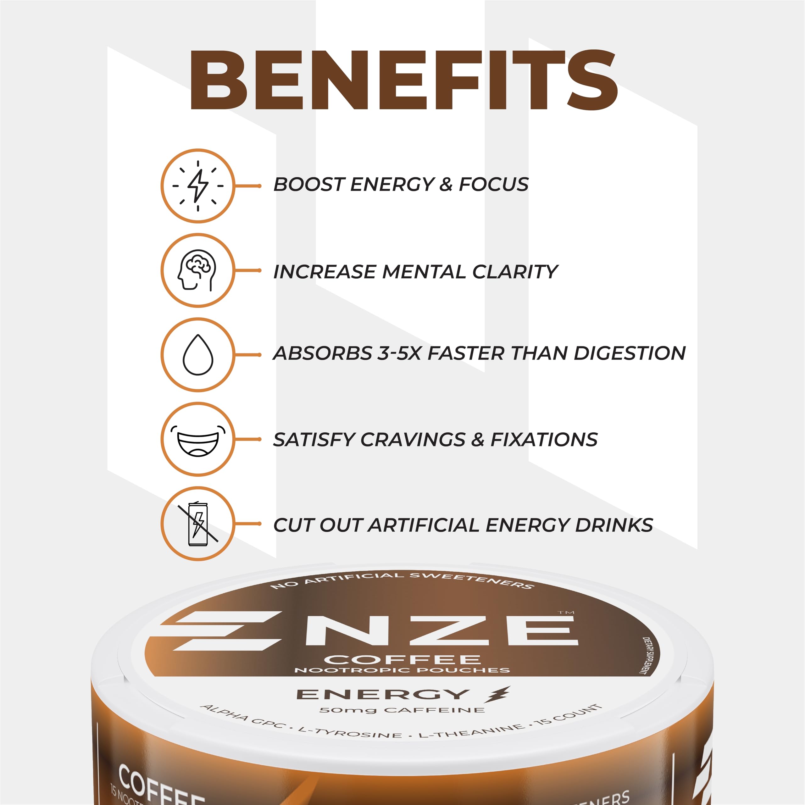 NZE etiqueta con ingredientes clave y transparencia en composición