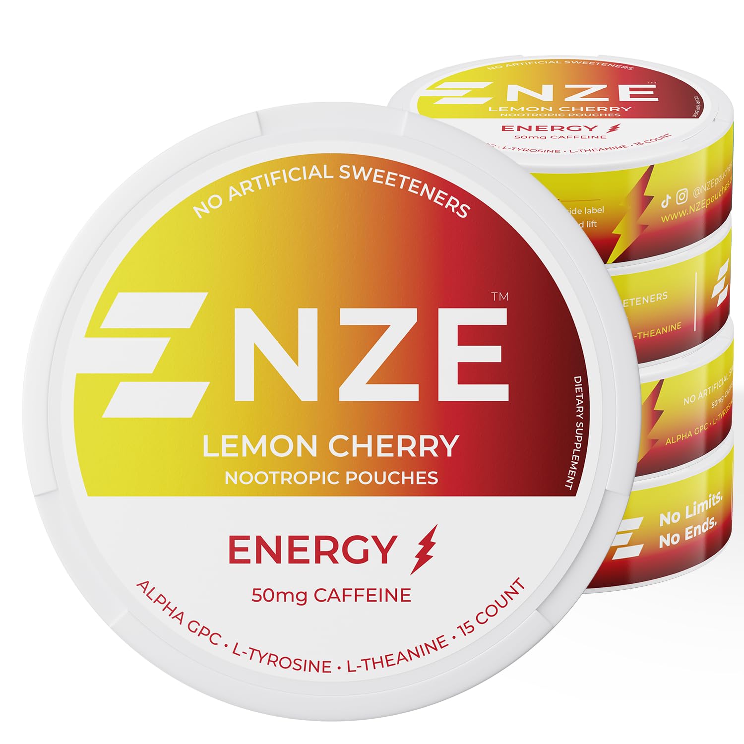 NZE lata frontal Lemon Cherry mostrando diseño y conveniencia