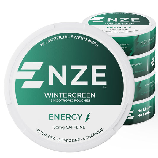 NZE lata frontal Wintergreen mostrando diseño y cantidad por lata