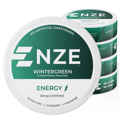NZE lata frontal Wintergreen mostrando diseño y cantidad por lata