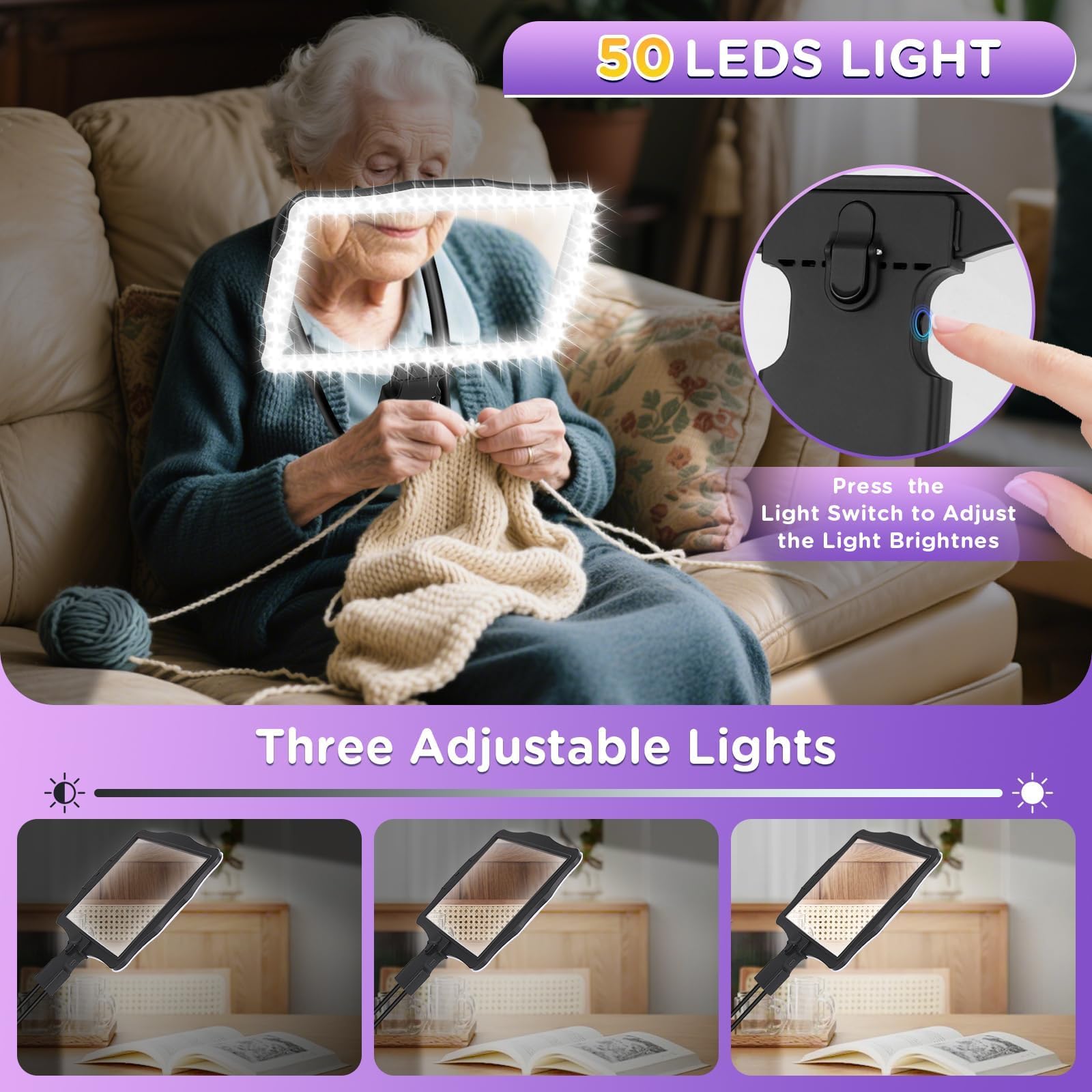 NZQXJXZ panel de 50 LEDs y dimmer para luz ajustable y cómoda