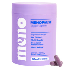 O Positiv MENO vista frontal con etiquetado claro para alivio menopausia