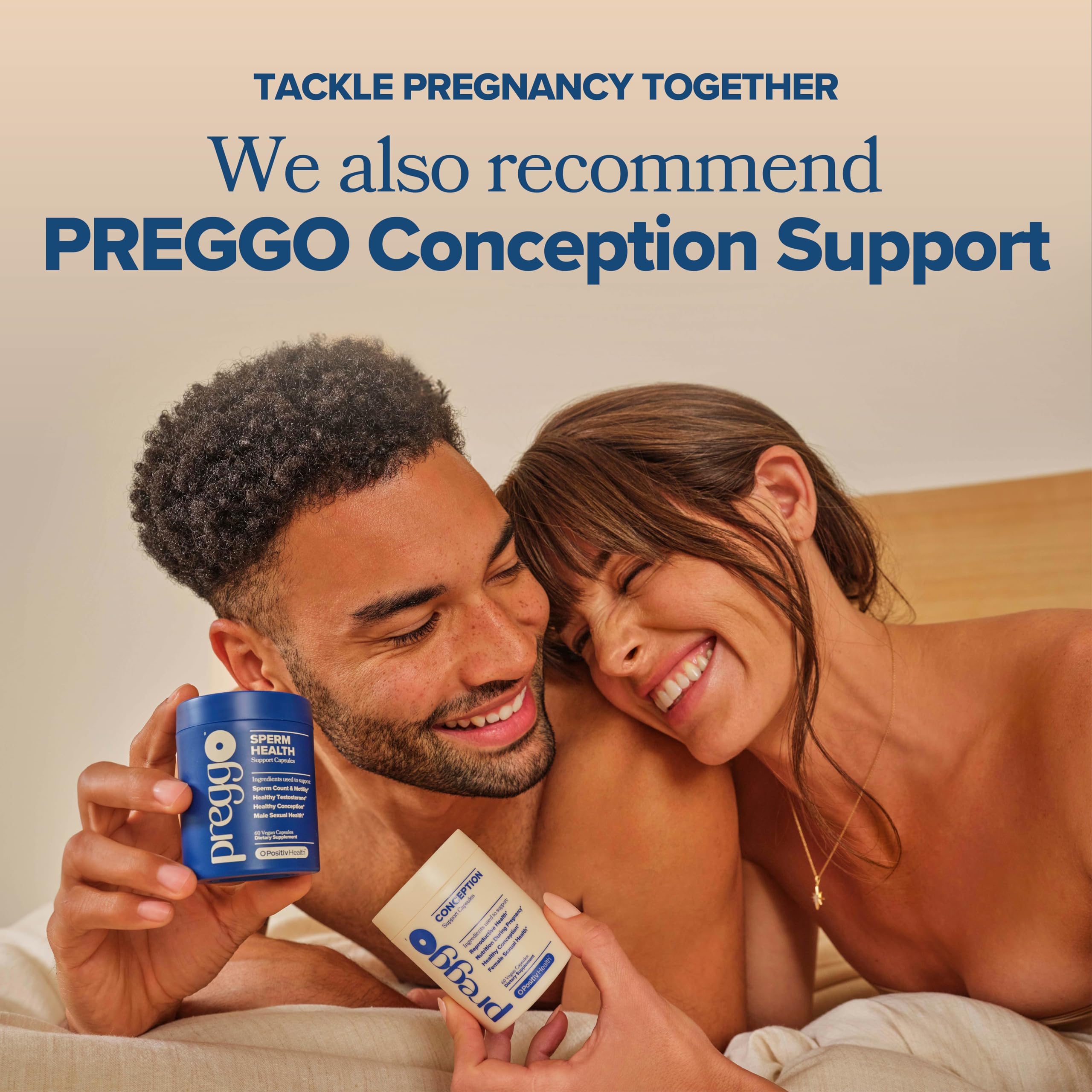 O Positiv PREGGO frasco en manos masculinas enfatizando uso responsable