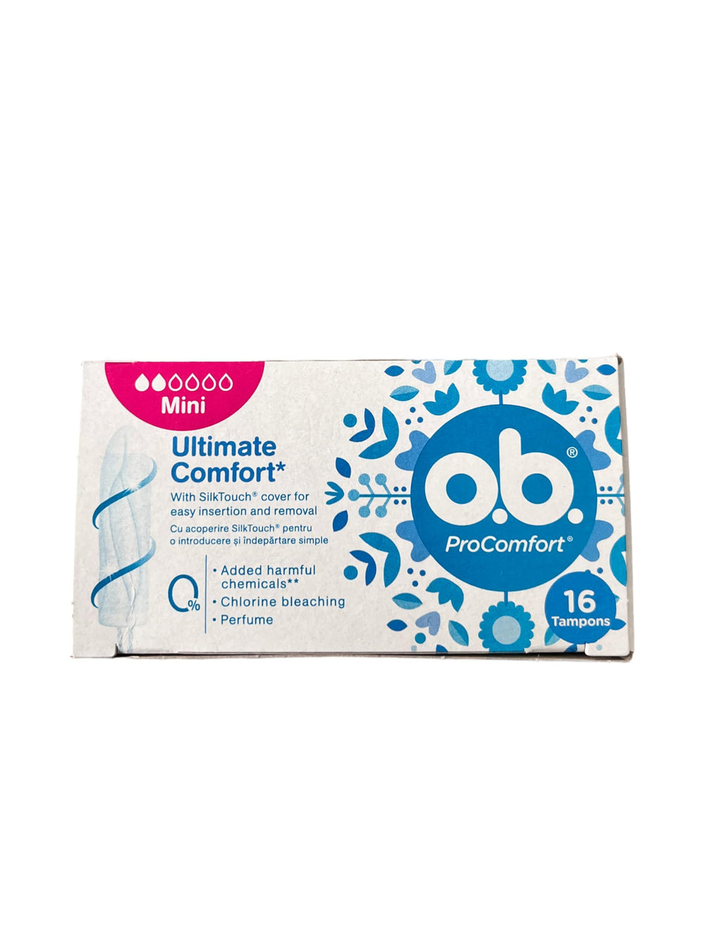 o.b. pack frontal de 16 compresas mini con velo de tacto seda y comodidad diaria