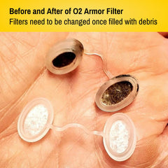 O2 Armor textura del filtro visible que sugiere captura efectiva de polvo