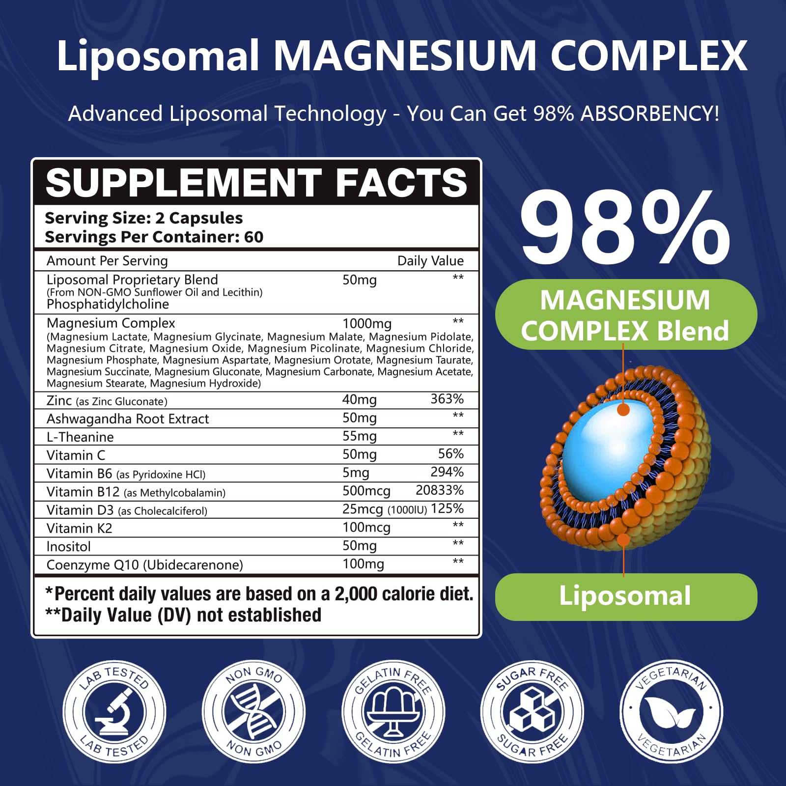Oakevlp primer plano de cápsulas liposomales que mejora absorción