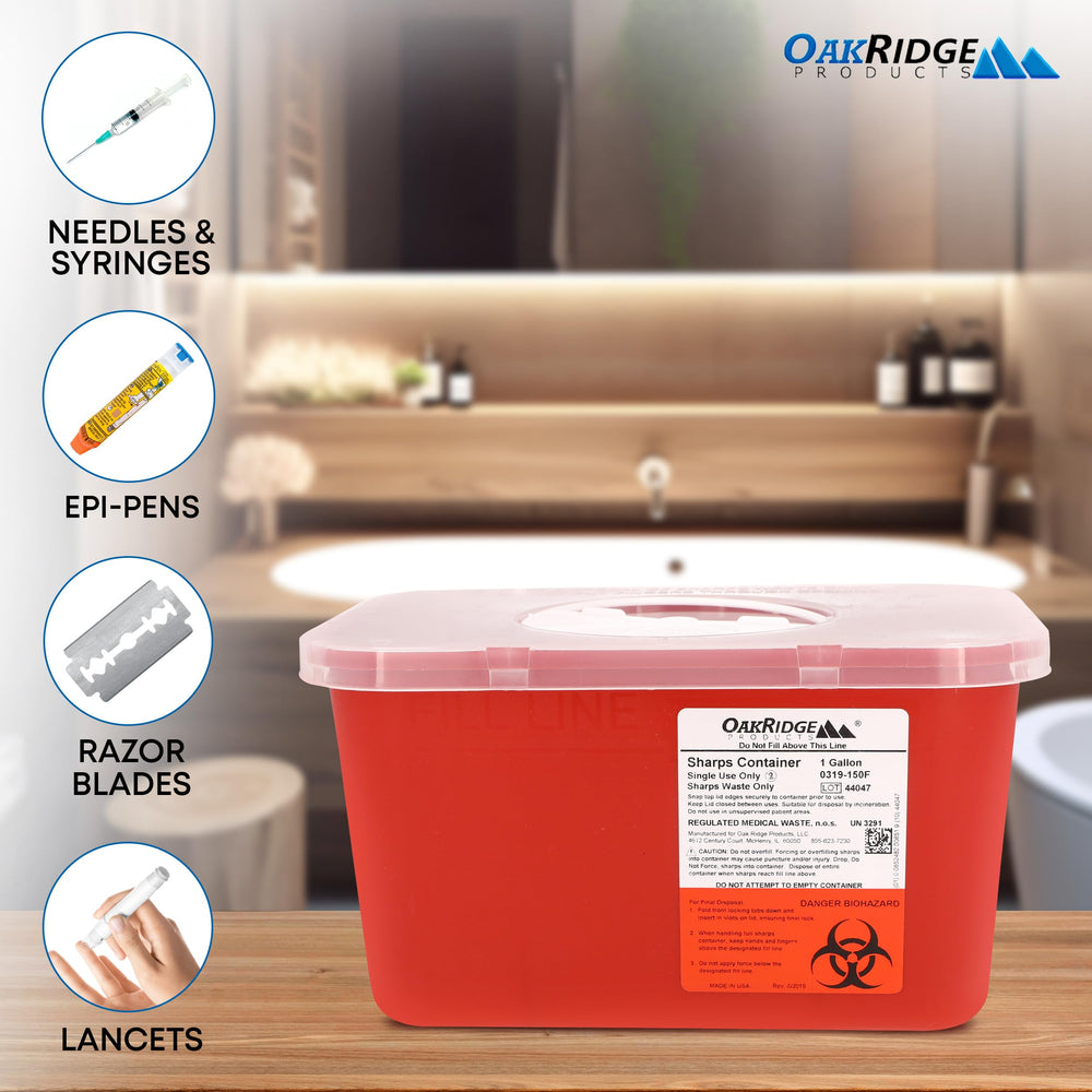 Oakridge Products etiqueta con instrucciones para disposición segura y cumplimiento