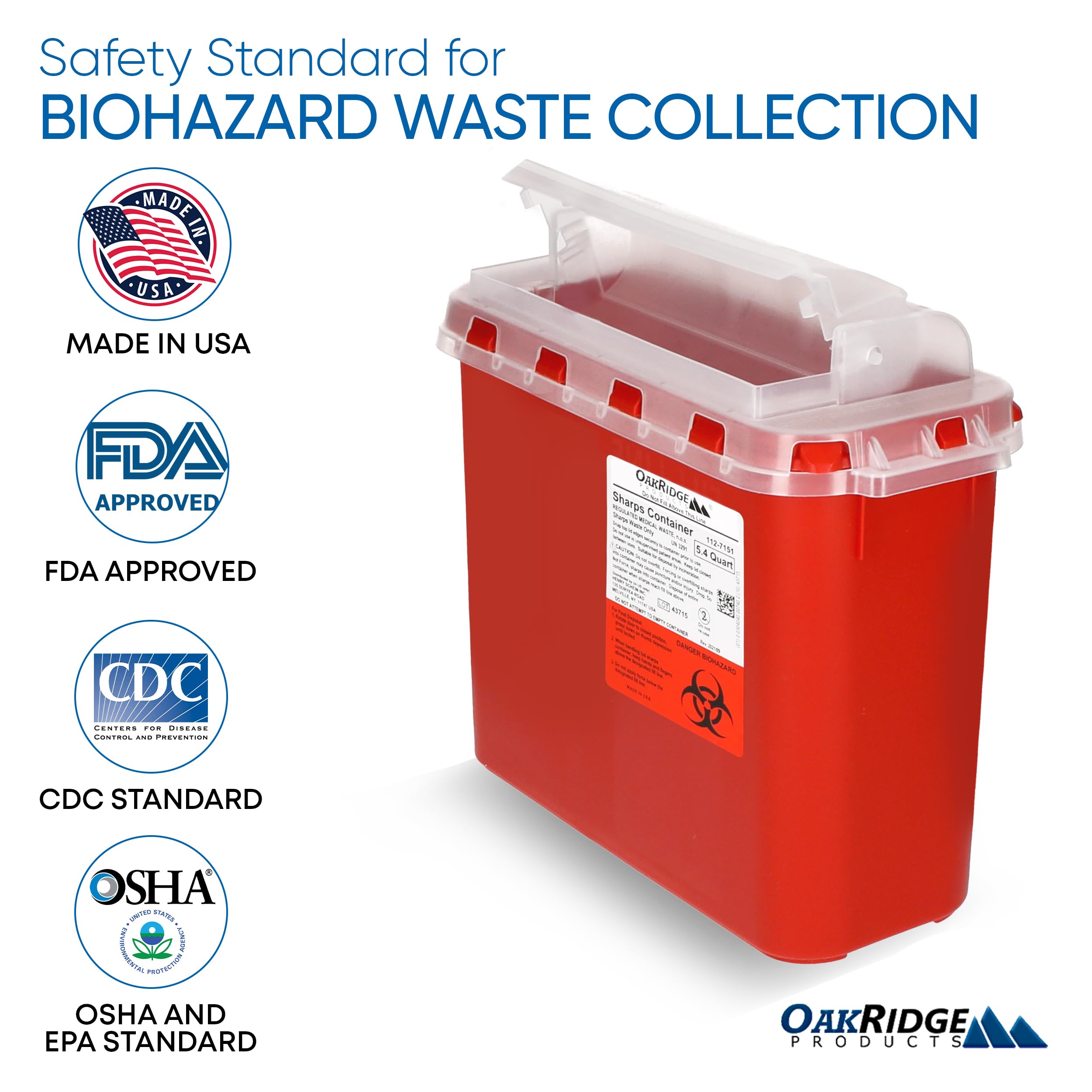 OAKRIDGE PRODUCTS etiqueta con certificación CDC que aporta confianza