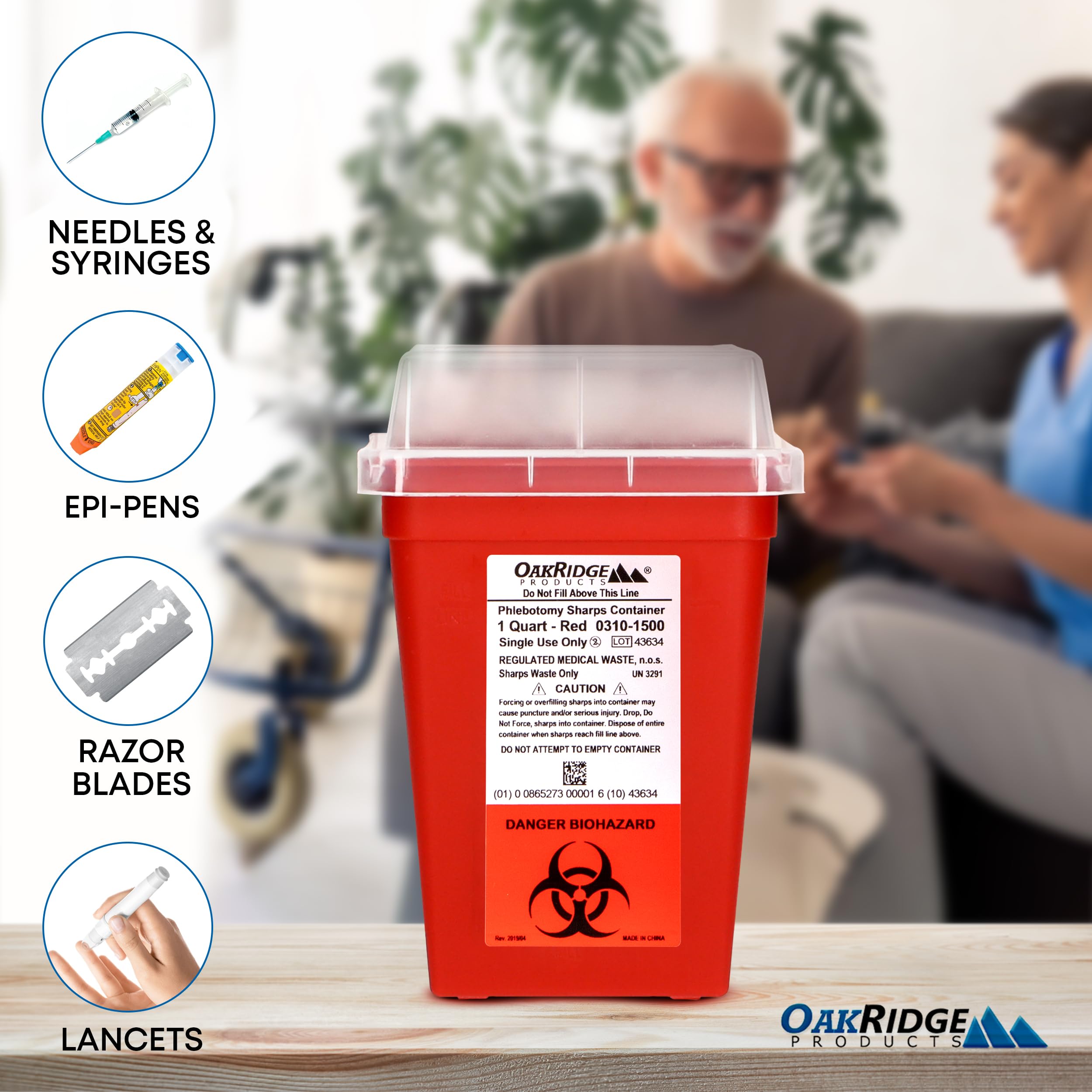 Oakridge Products etiqueta con instrucciones de disposición, guía clara para usuarios