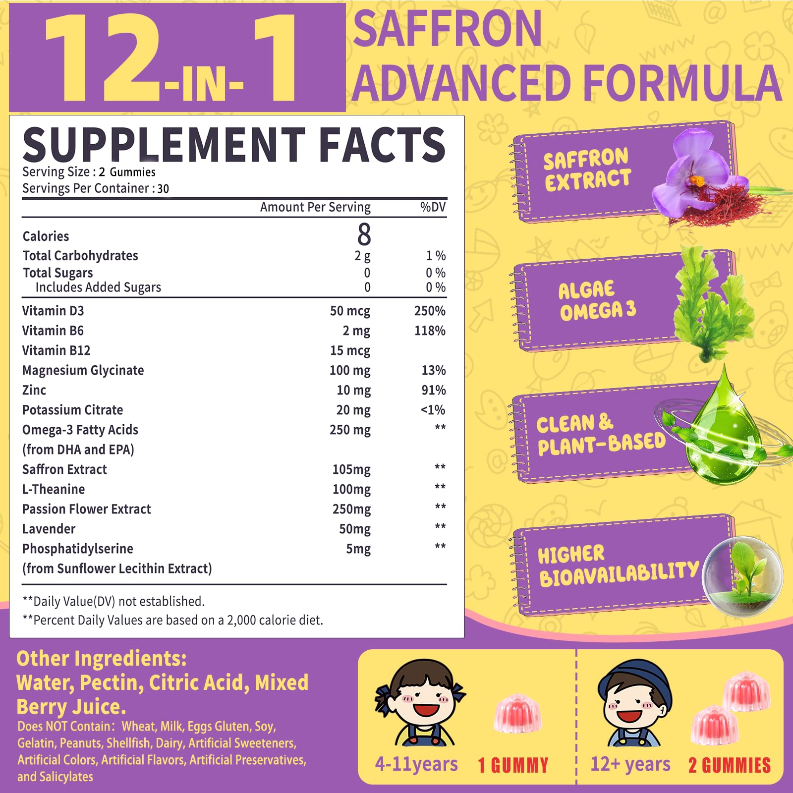 OALSE gráfico de omega-3 y vitaminas para apoyo cognitivo y desarrollo