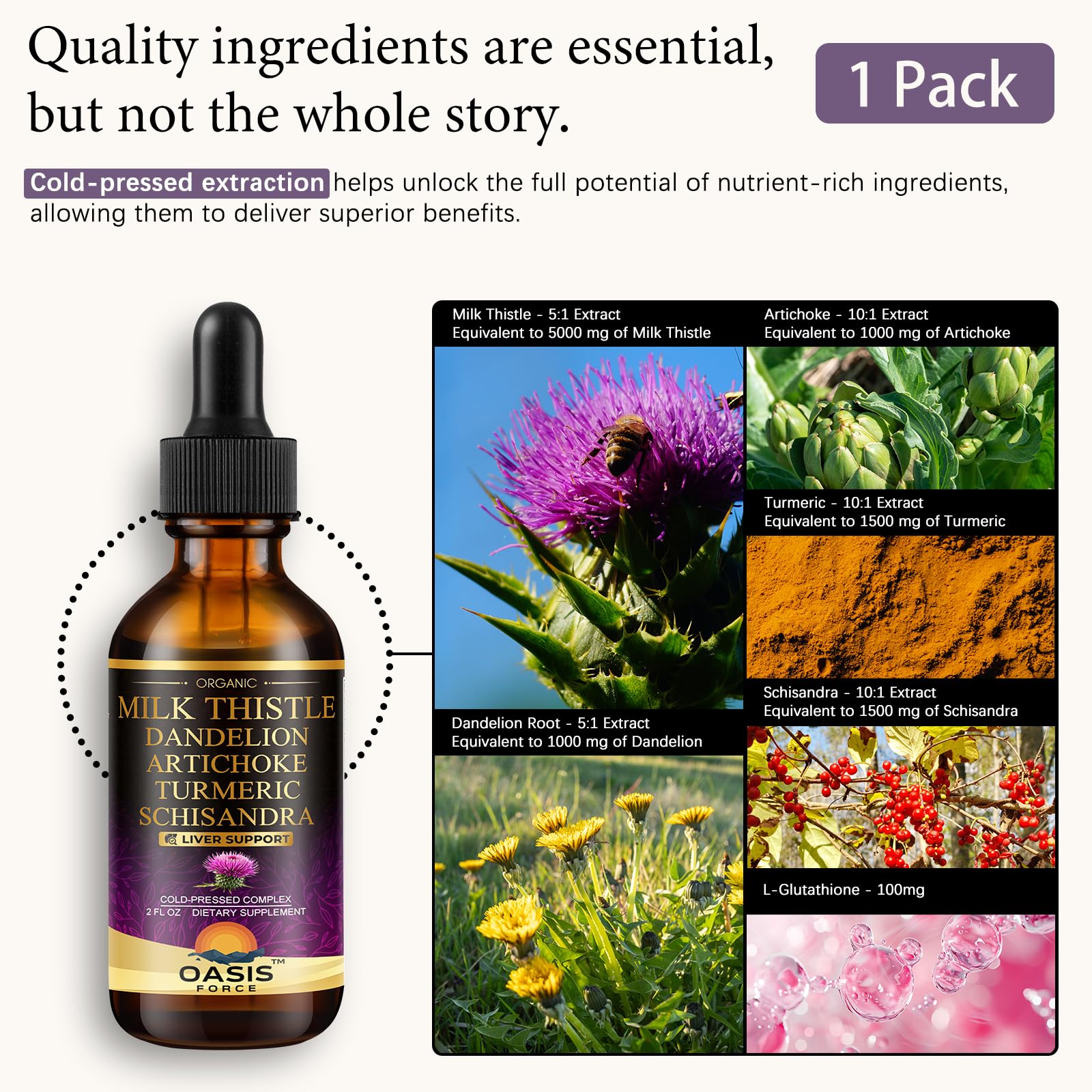 OASIS FORCE etiqueta detallada con ingredientes y concentración de silimarina legible