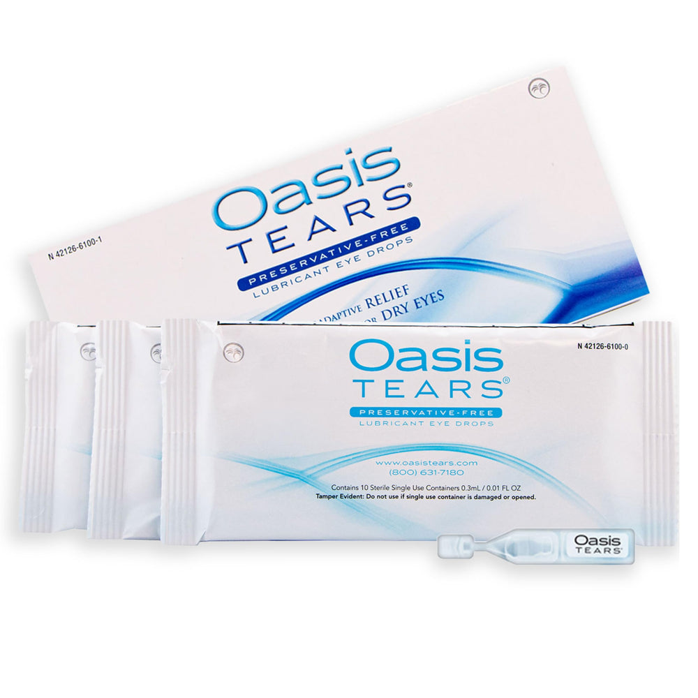 Oasis TEARS junto a tarjeta para comparación de tamaño y portabilidad