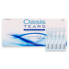 Oasis TEARS gota en primer plano ilustra textura lubricante y humectación