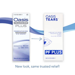 Comparación de Oasis TEARS 10 mL junto a objeto común para mostrar tamaño portátil