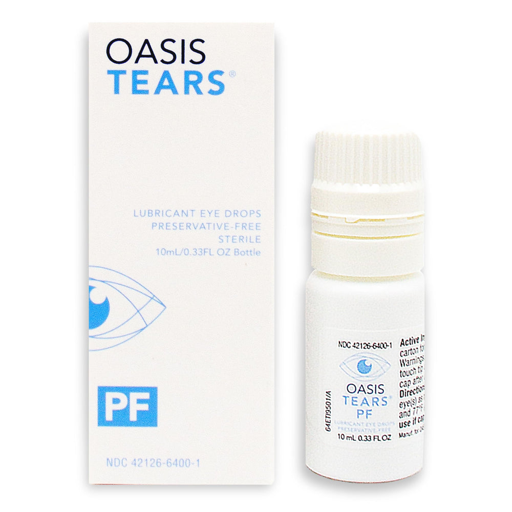 Oasis TEARS PF envase frontal mostrando etiqueta y diseño, aporta confianza