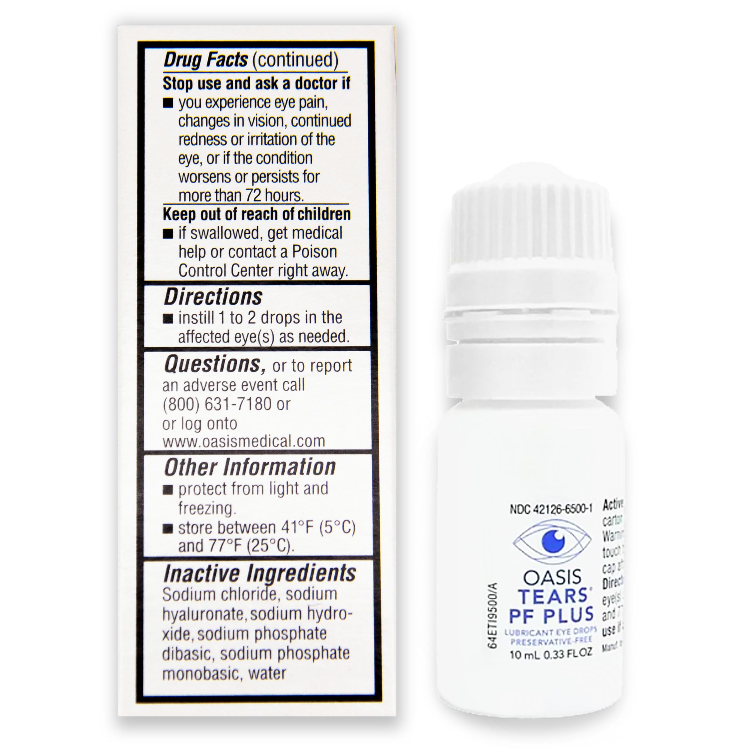 Gota de Oasis TEARS en palma que demuestra textura lubricante y confort prolongado