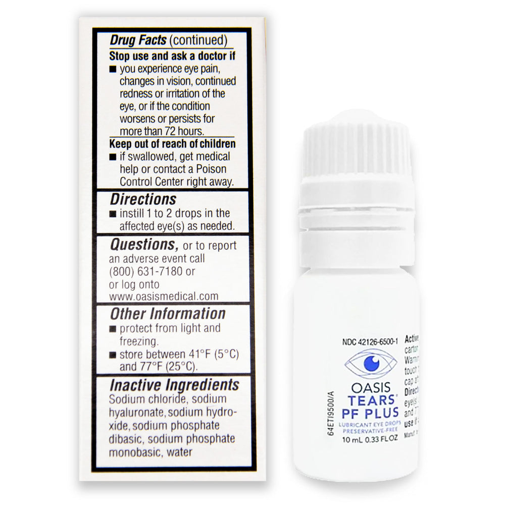 Gota de Oasis TEARS en palma que demuestra textura lubricante y confort prolongado