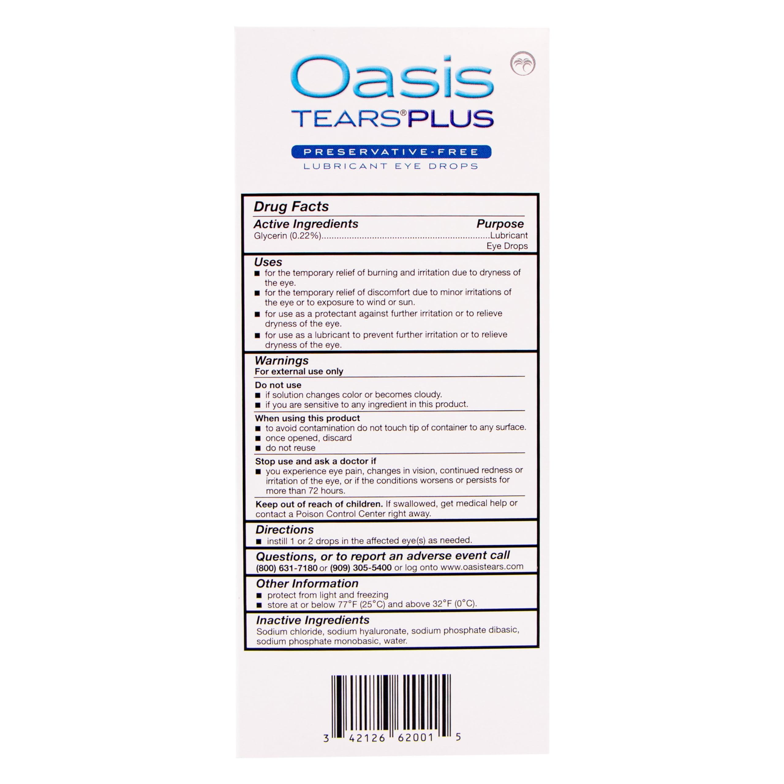OASIS TEARS vial en mano mostrando tamaño práctico y portátil