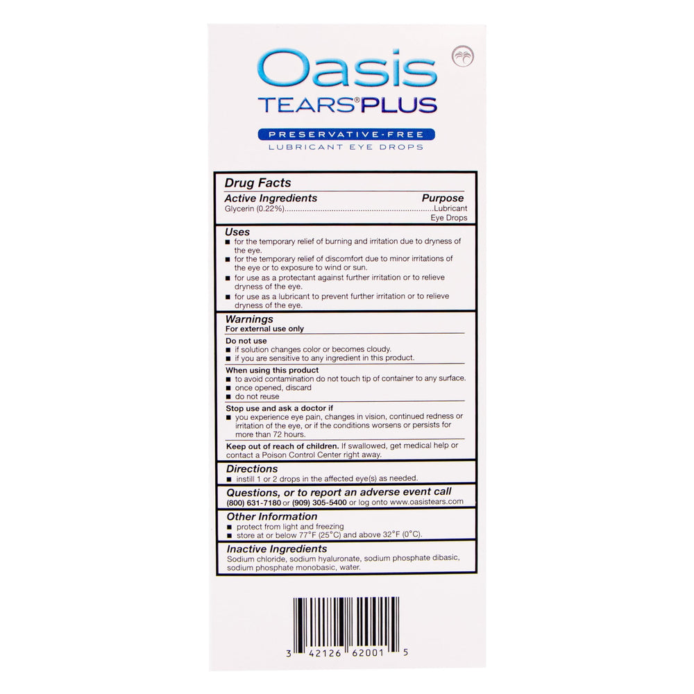 OASIS TEARS vial en mano mostrando tamaño práctico y portátil