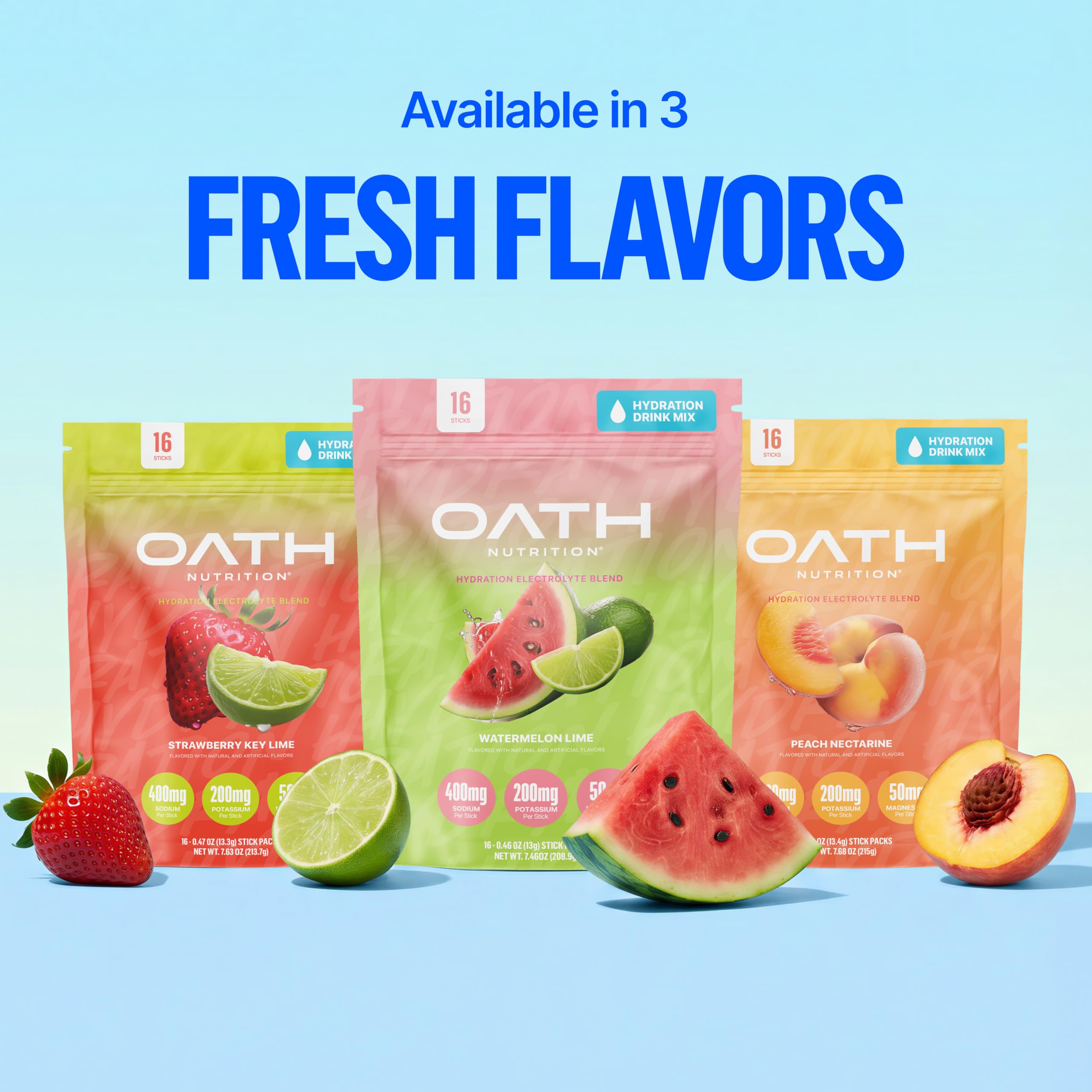 Oath Nutrition caja abierta con 16 sobres lista para transportar y dosificar