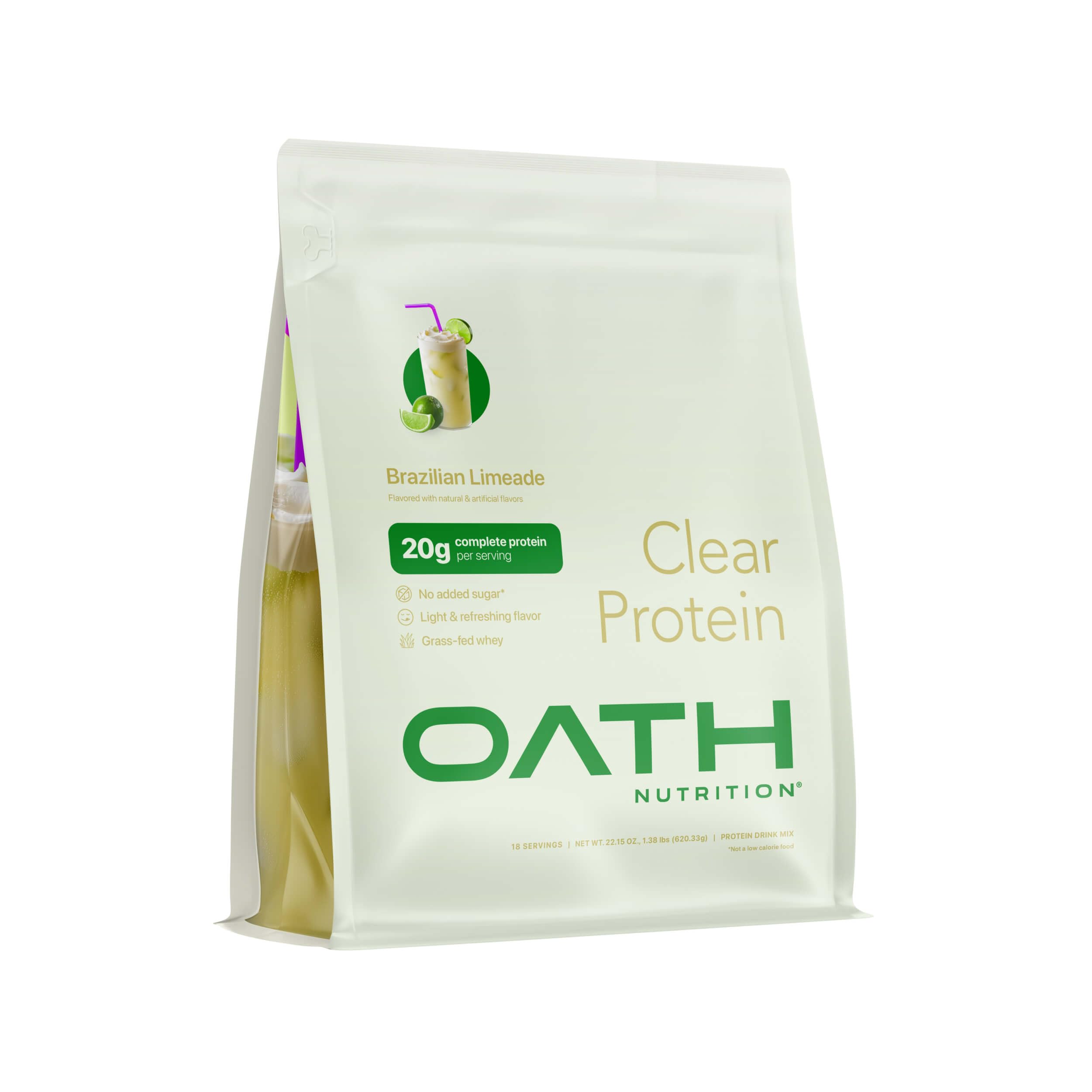Oath Nutrition vista frontal del envase mostrando sabor y formato, atractivo visual.