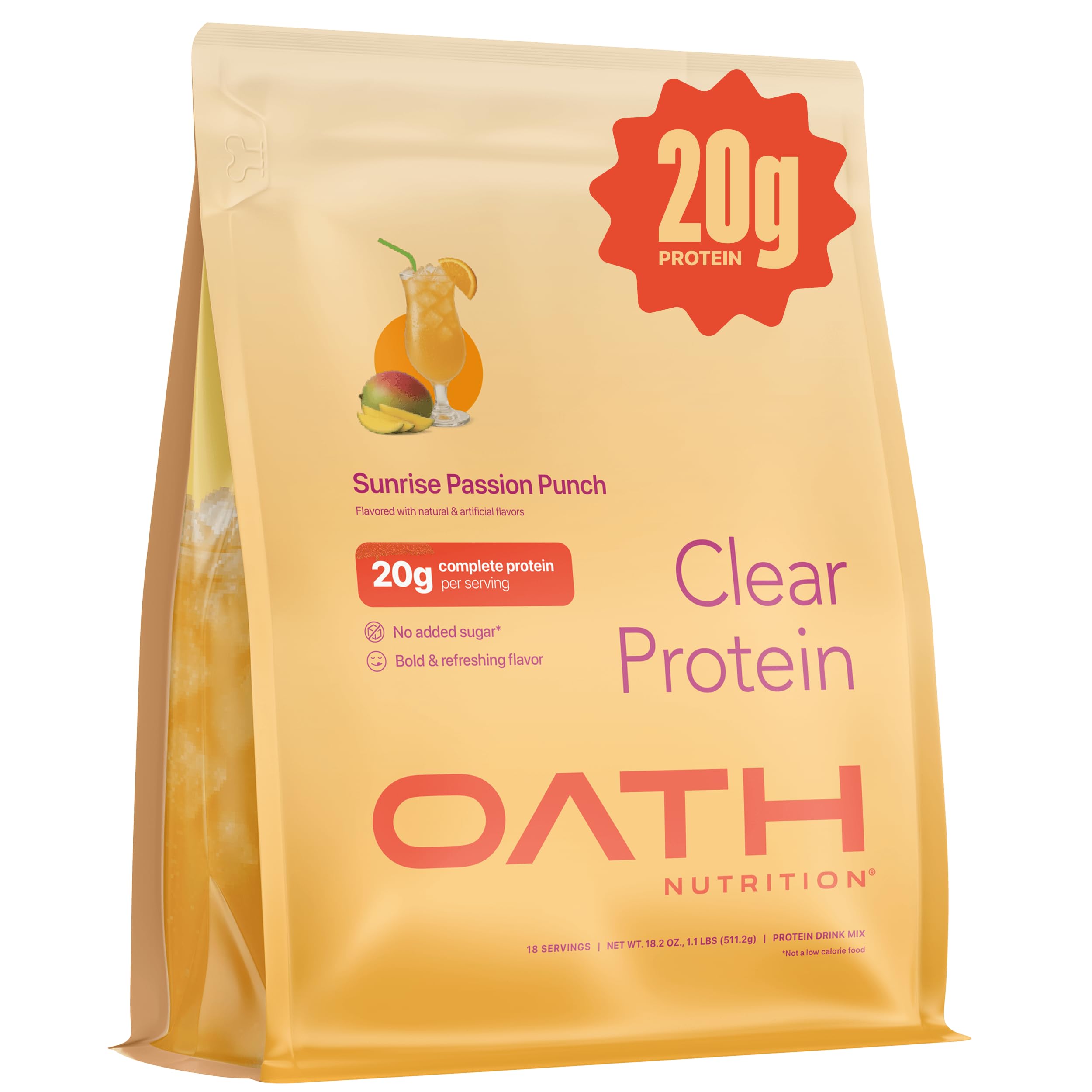 Oath Nutrition envase frontal mostrando sabor Sunrise Passion Punch y beneficio refrescante