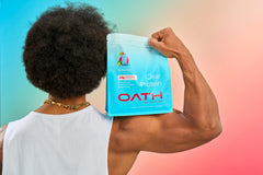 OATH NUTRITION etiqueta nutricional visible con información de proteína y sin azúcar