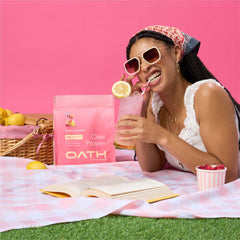 Oath Nutrition comparación de tamaño mostrando 18 servicios por bolsa
