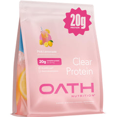 OATH NUTRITION frente del empaque mostrando sabor pink lemonade y beneficios claros