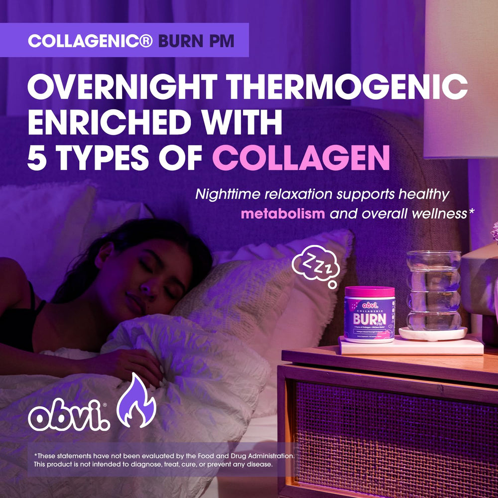 Obvi Collagenic Burn PM, cápsulas listas para consumir antes de dormir.