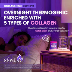 Obvi Collagenic Burn PM, cápsulas listas para consumir antes de dormir.