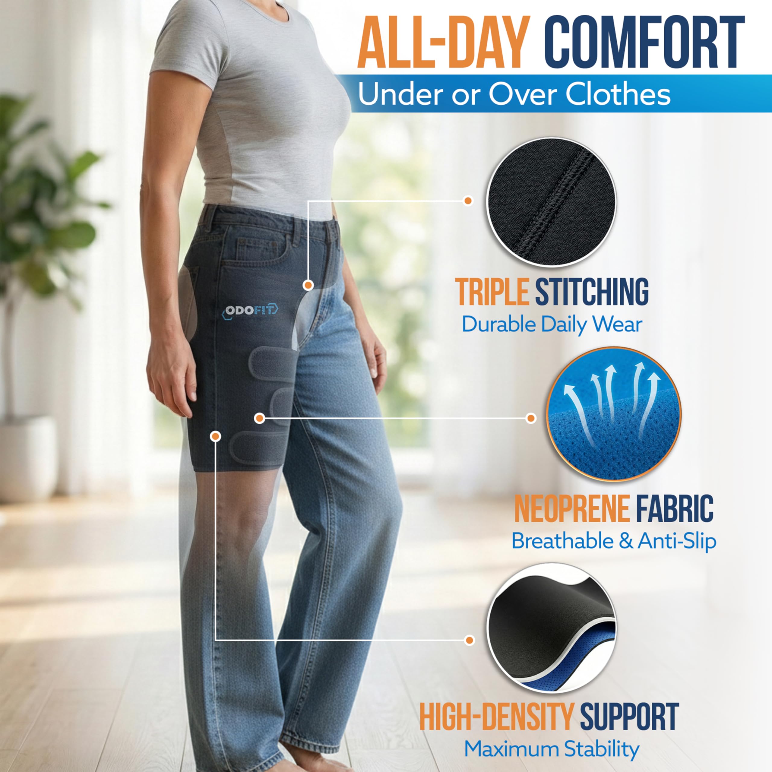ODOFIT soporte junto a una mano para comparar tamaño y mostrar ligereza