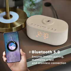 Odokee en uso sobre mesa de noche mostrando carga inalámbrica y reproducción de sonidos
