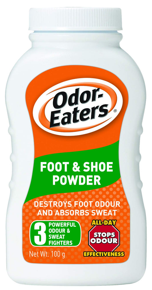 Odor-Eaters frasco frontal mostrando 100 g y control de olor