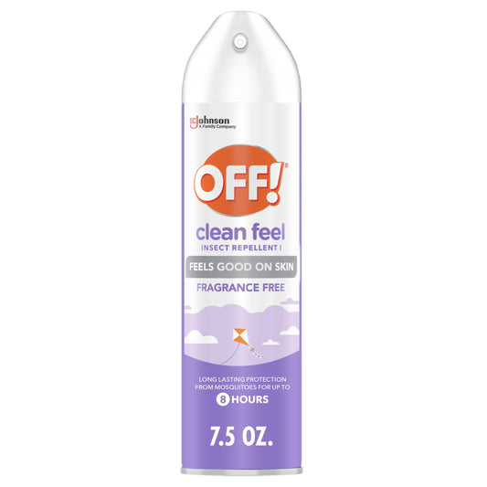 OFF! Clean Feel aerosol frontal con diseño claro y práctico, ideal para exteriores
