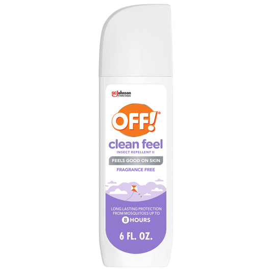 OFF! Clean Feel vista frontal del envase que muestra el formato portátil y protección