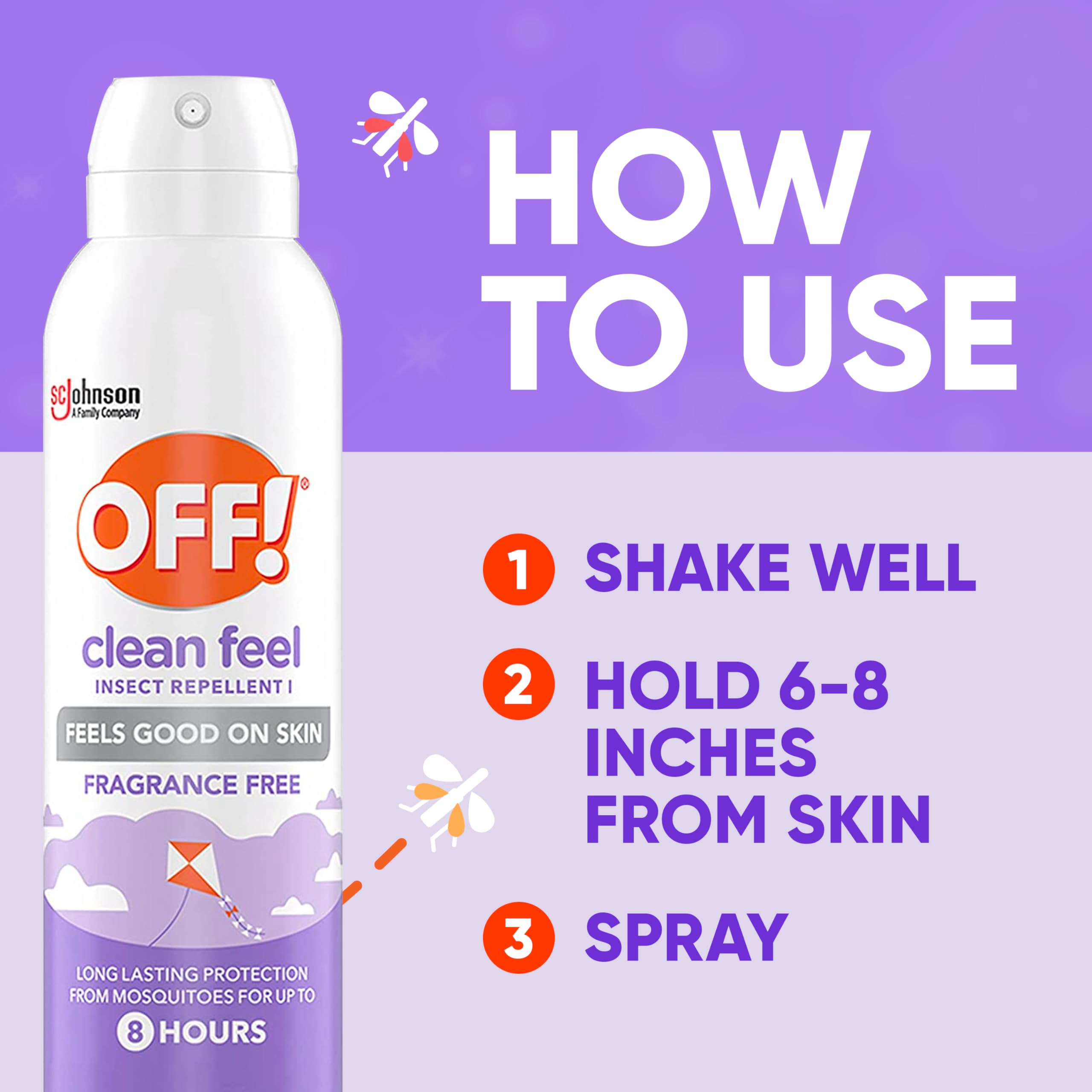 OFF! Clean Feel comparado con una mano para mostrar tamaño portátil
